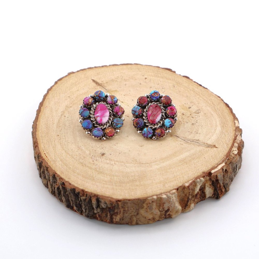 Navajo Earrings Native American Jewelry Pink Spiny Oyster Shell Sterling Silver* - Picture 9 of 12